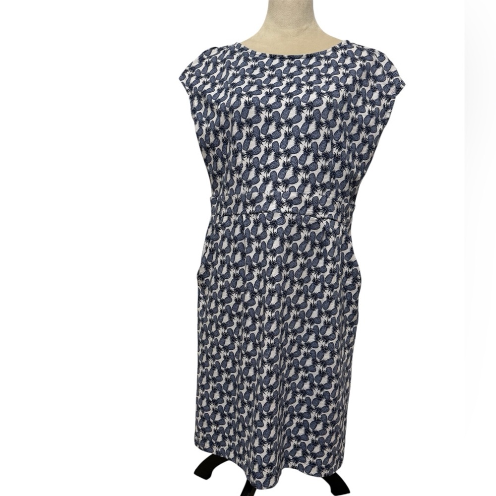 Boden Navy Blue Pineapple Print Cotton Jersey Midi Dress with Pockets